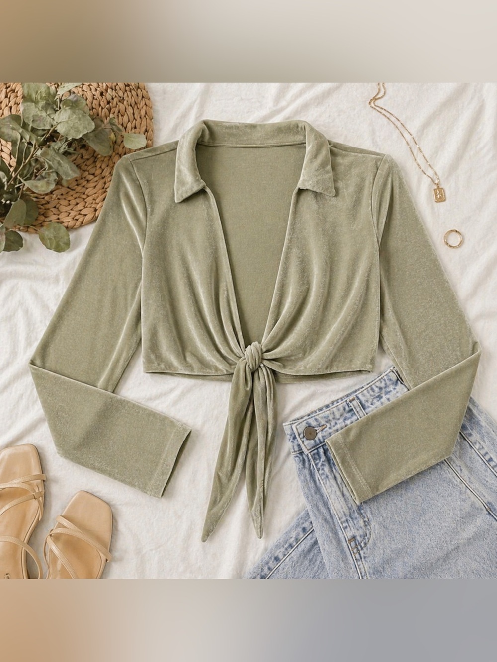Chic Lane 201 Olive Wrap Top - Size S Excellent Condition
